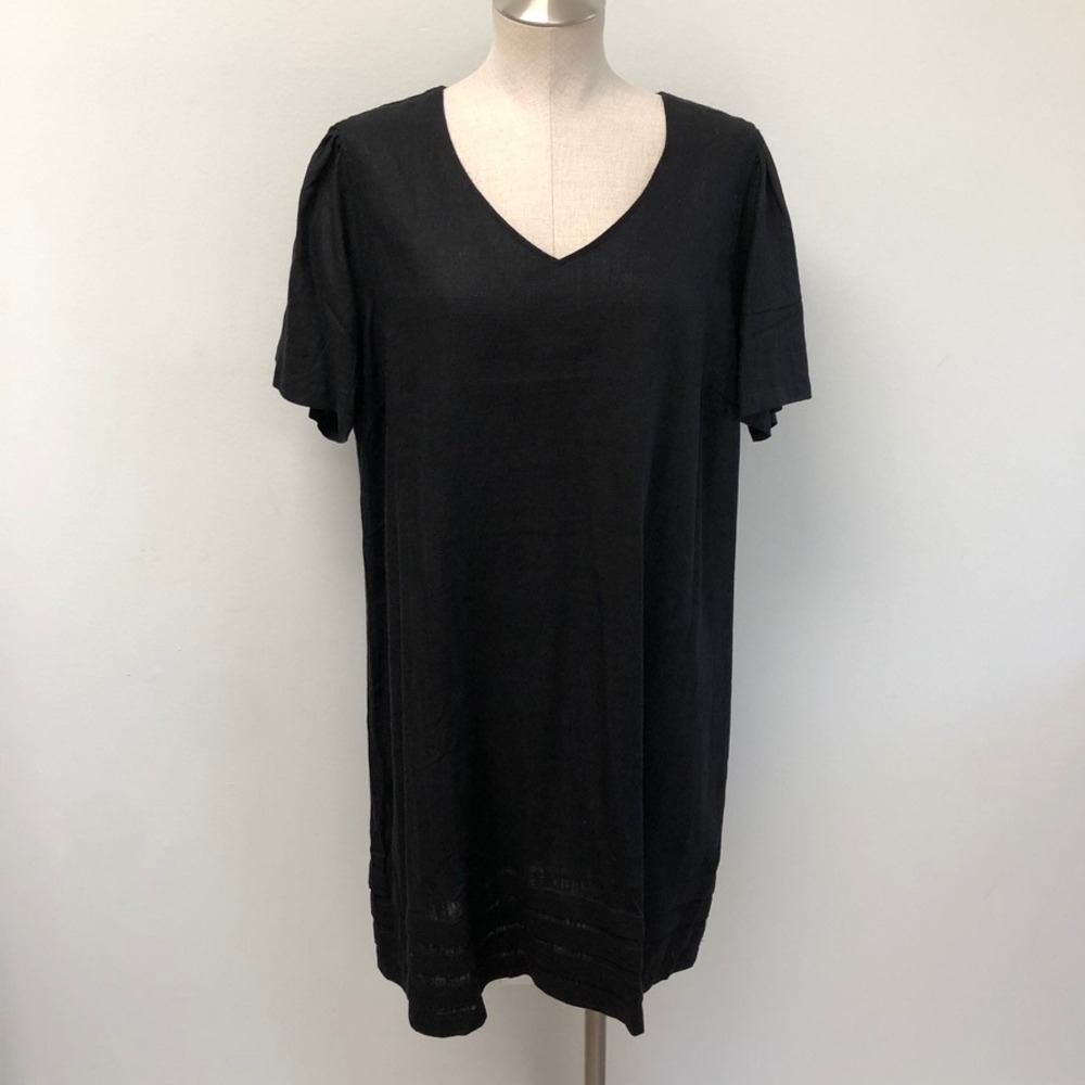 Nicole Miller Original Dress Womens XL Black Linen Blend V-Neck Shift 1676298